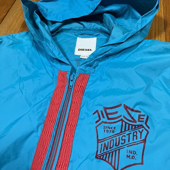 Diesel Lightweight Windbreaker Jacket Zip Medium Blue Never Forget See Note - Picture 3 of 10